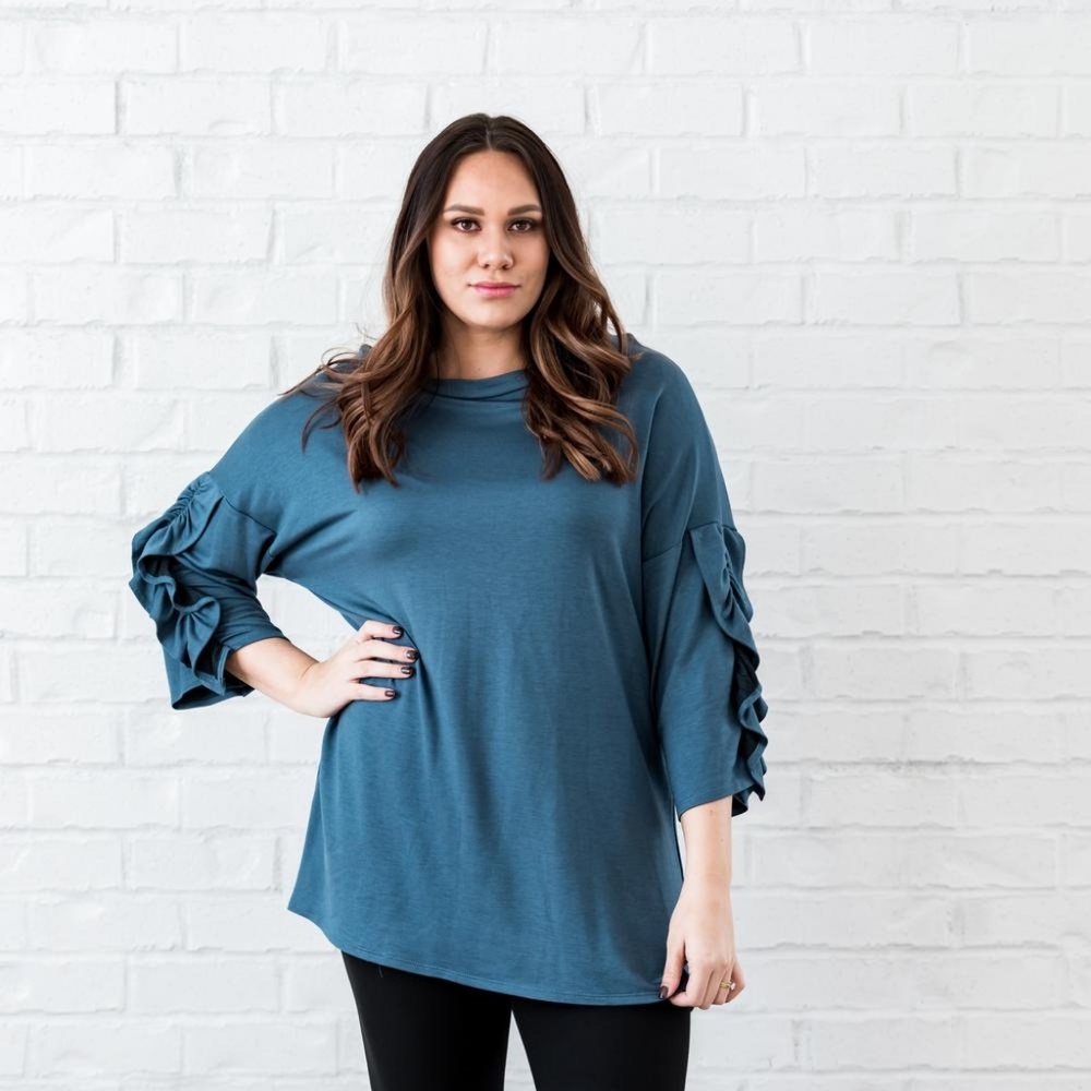 Reagan Ruffle Plus Size Dress Tunic in Teal